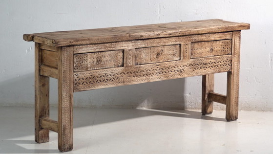 Antique carved console table in elm wood – China, circa 1930 – Iron (photo 3 of 40)