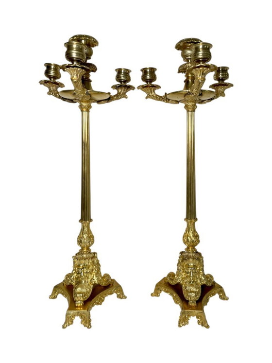 Paar Empire-Kandelaber aus vergoldeter Bronze – Antikes französisches Set aus vierflammigen Kerzenleuchtern (photo 5 of 10)