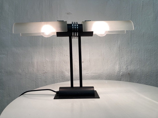 80er Jahre Design Tischlampe Mit 2 Schirmen Glas Metall