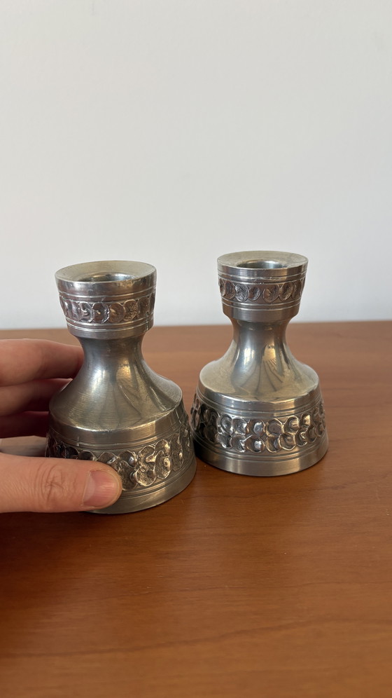 Image 1 of Set of 2 OSLO METALL PERLETINN Candle Holder Viking Decor Norway 1960s