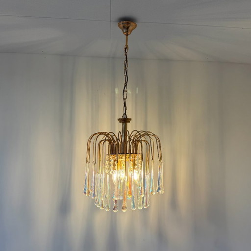 3-tier teardrop chandelier with clear Murano glass