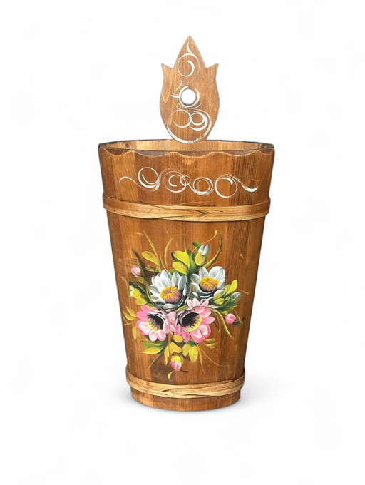 paraplubak vintage jaren 50 hout Beierse Alpen halmeubel entree handwerk vintage hand geschilderd fifties