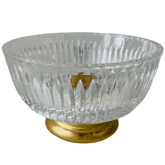 Image 1 of Bomboniera d'epoca in cristallo su base in ottone dorato 1950