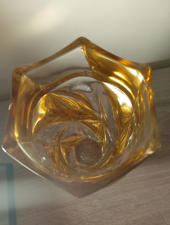 Image 1 of Twisted Bohemian crystal vase, high enamel embossed enamel and 24k gold, Czech Republic