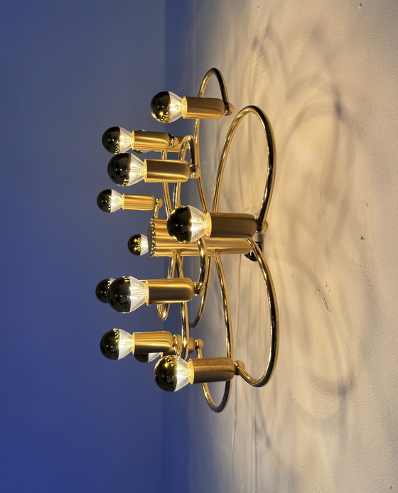 Image 1 of Vintage messing wad/plafondlamp, Scolari voor Helestra ‘70