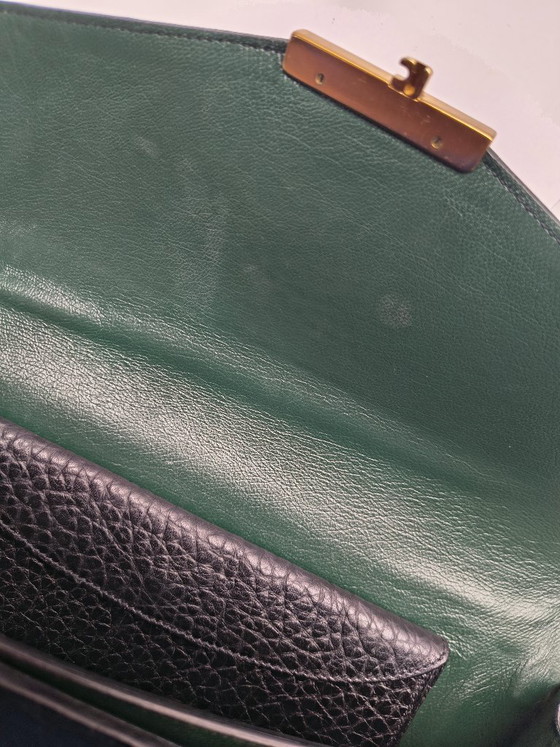 Image 1 of Sac à main Prada en cuir noir/marron brossé or