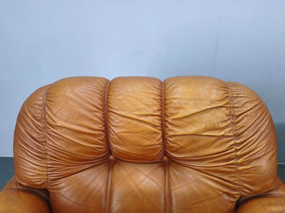 Image 1 of Paire de fauteuils lounge italiens en cuir cognac, style milieu du XXe siècle, années 1970
