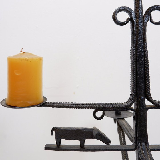 Image 1 of Wrought iron candlestick in the "Atelier de Marolles" style - France, 20th century