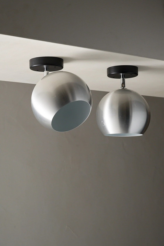 Set of 2 Hoffmeister Directional Aluminum Eyeball Lamps, Germany, Wall lights, Aluminium, Metal, Black (photo 3 of 10)