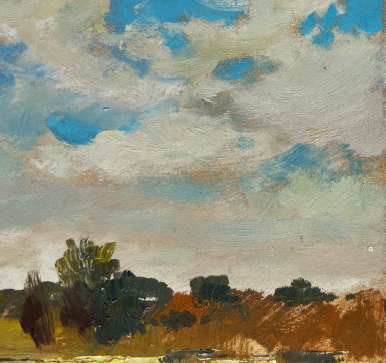 Image 1 of Original Oil Painting Gloomy River Landscape The flow of time and nature