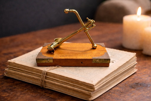 Vintage Mid-Century Brass Anchor Sculpture on Wooden Base - 1960s