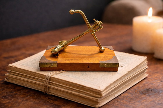 Image 1 of Vintage Mid-Century Brass Anchor Sculpture on Wooden Base - 1960s