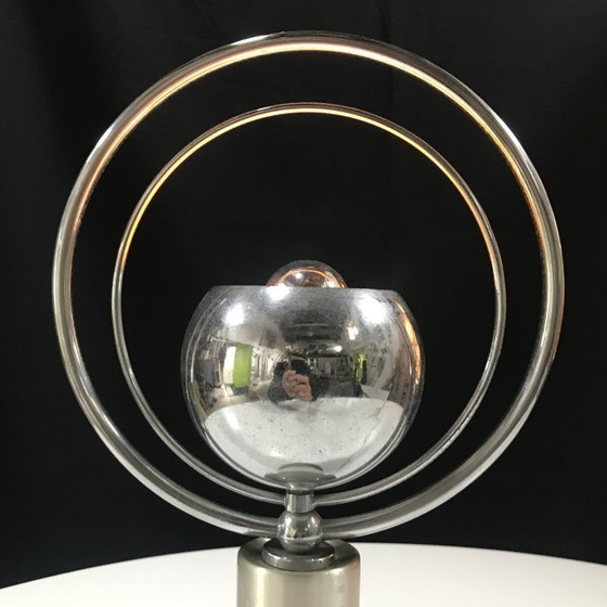 Image 1 of Lampada da tavolo vintage - Anelli - Acciaio/legno - Era spaziale - 1970