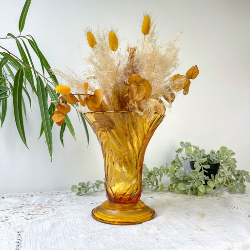 Vintage amberkleurige glazen vaas