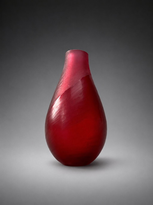 Ruby Red Studio Glass Vase | Satin & Cut Finish | 10.5 cm