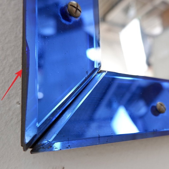 Image 1 of Mirror with a colored glass frame, attributed to Fontana Arte, Italy, circa 1950