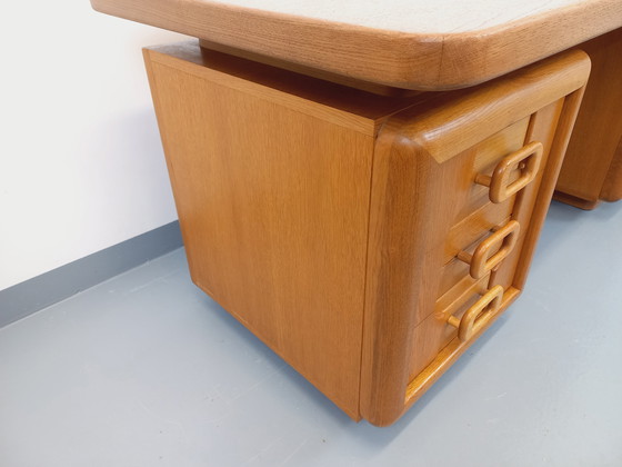 Image 1 of Large Double-Sided Vintage 70's Oak Executive Desk