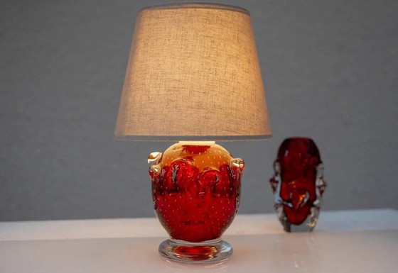 Image 1 of Red crystal glass lamp by Börne Augustsson for Åseda