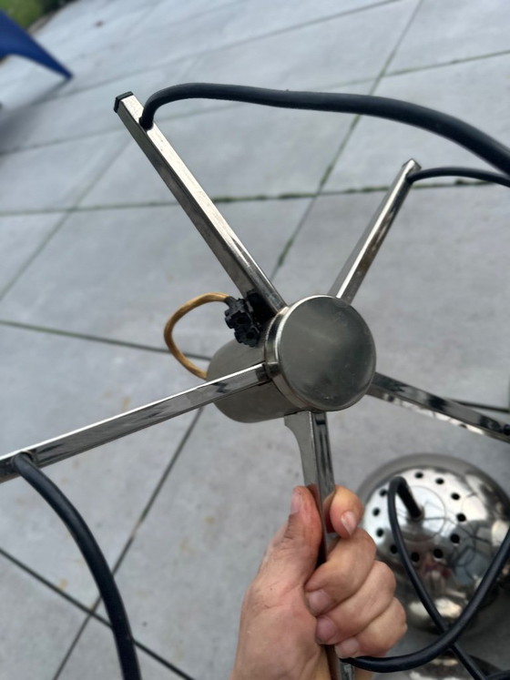 Pendelleuchte mit fünf sphärischen Chromschirmen, Pendelleuchten, Metall, Silber, Mid Century Modern (Foto 6 von 12)
