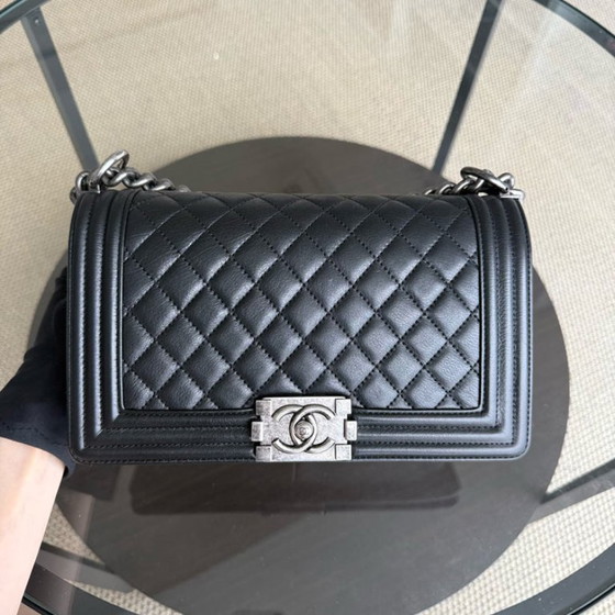 Image 1 of Chanel Boy Medium - 25CM Quilted Calfskin Black Ruthenium Silver Hardware