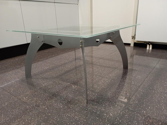 Image 1 of Glass corner table, 80 x 80 cm with sandblasted edge.