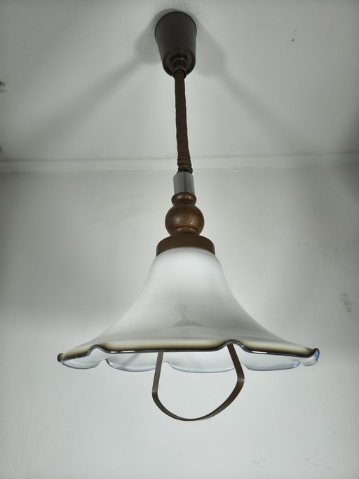Vintage opal glass pendant lamp with wavy rim (± 1930s–1950s)