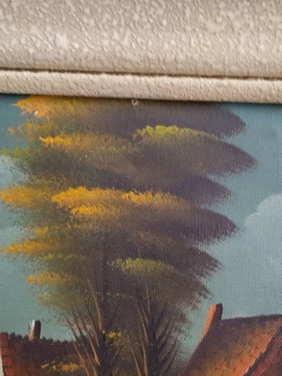 Image 1 of Vintage schilderij – Landelijk landschap – Cottagecore-stijl