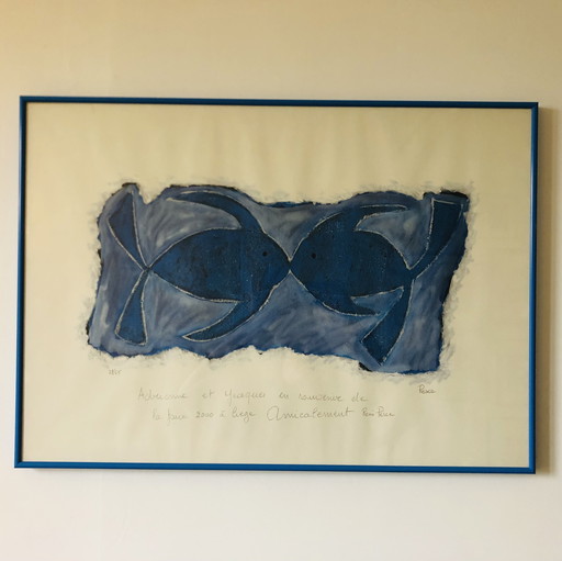 Fish couple" lithograph by Rémi Pesce