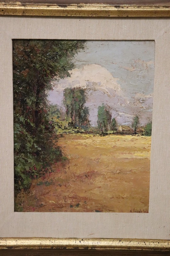 Image 1 of Campagne italienne, peinture à l'huile du 20e siècle, signée
