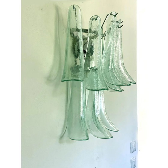 Image 1 of Coppia di applique italiane contemporanee in vetro di Murano “Selle” con tonalità verde acqua