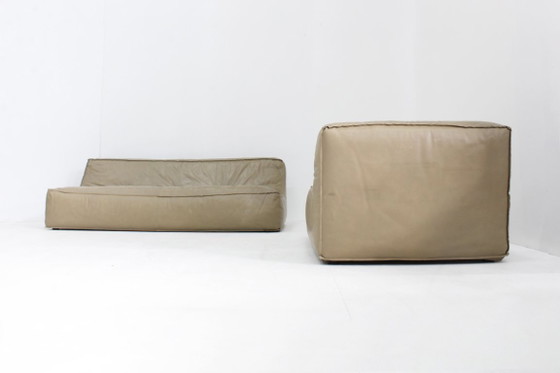 Image 1 of Vintage modulaire sofa groen leer van Verzelloni, Italië, jaren 90 