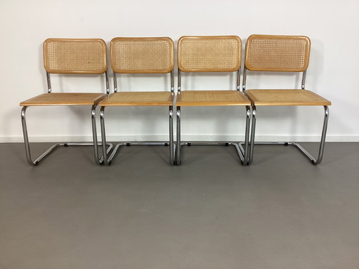 4 x Marcel Breuer Cesca chairs rattan seventies