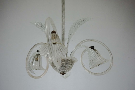 Image 1 of Art Deco Murano Glass Three-Arm Chandelier, Italy, 1940s