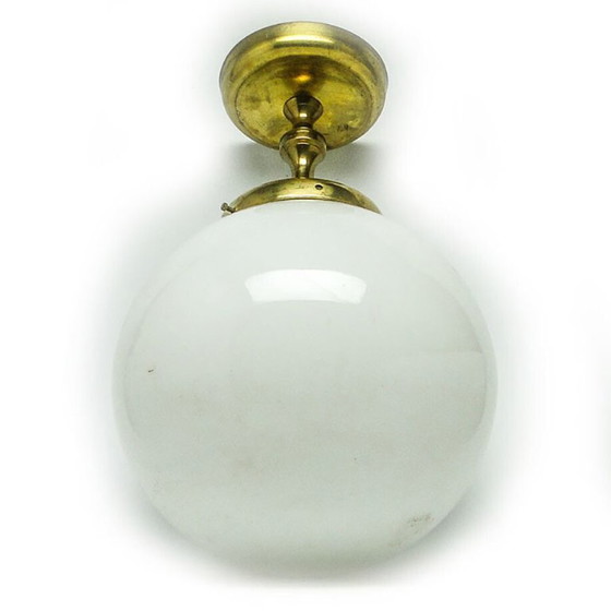 Art Deco Industrial Brass And Glass Pendant Lamp, Poland, 1950s (photo 17 of 18)