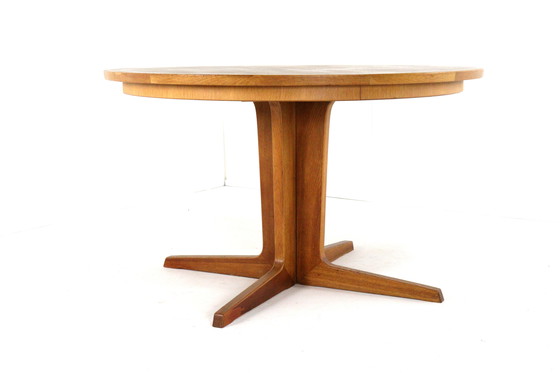 Image 1 of Bernhard Pedersen and Son round 2x extendable dining table Danish vintage