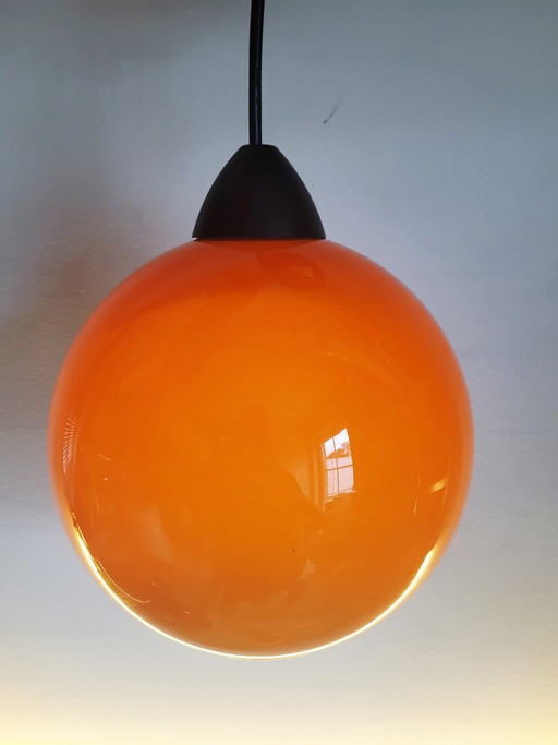 Vintage Orange Opaline Glass Pendant Lamp, Presumably 80s