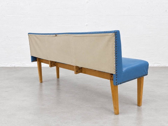 Vintage Bankje van blauw kunstleer, jaren 60 – Leather (photo 5 of 12)