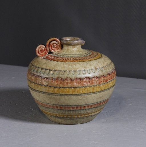 Vintage ceramic vase with multicolored stamped decoration, Italy, 1970, Italica Ars Bitossi