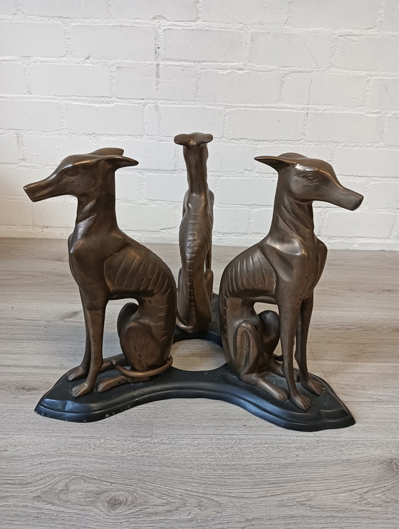 Image 1 of Coffee table, 3 Greyhounds as standard. Heavy, brass or bronze.