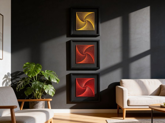 Image 1 of 3D-gedrucktes geometrisches Spiralkunstwerk – Seiden-PLA auf Leinwand – Gerahmte, limitierte Auflage (2026)