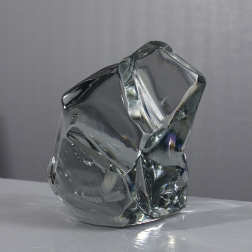 Grande & Lourde Sculpture Abstraite Vintage Bloc de Cristal Poli XXème