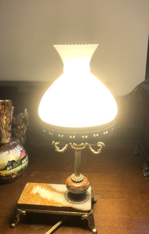 Table lamp on an onyx, brass and opaline base - Tuscany, Italy, 1970s