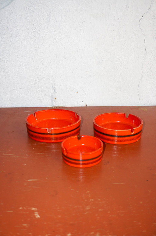 Set van 3 Vintage Flora Holland Oranje Keramische Asbakken * Mid Century Modern Retro Decor * 1960S Pop Art Stijl