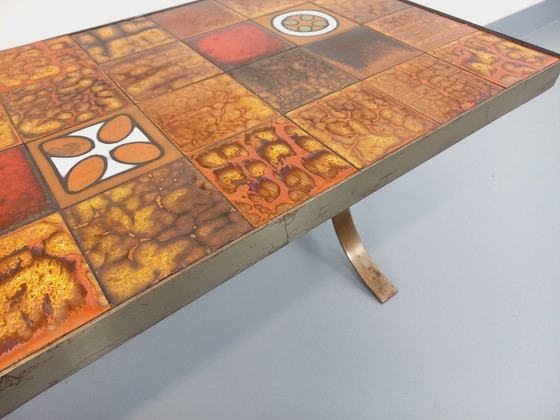 Image 1 of Table basse rectangulaire vintage Roche-Bobois en acier et céramique des années 60 70