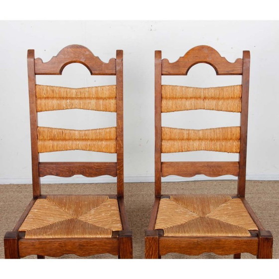 Image 1 of Ensemble de 6 chaises paillées et chêne massif, 1940