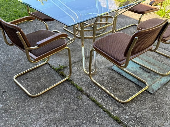 Italian Brass Dining Set with Table and Chairs, 1970s, Set of 7 – Glass, Hollywood Regency (photo 3 of 7)