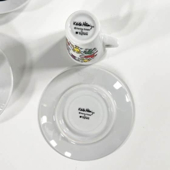Image 1 of Set aus 6 Keith Haring Espressotassen und Untertassen von Tognana, 1990er Jahre