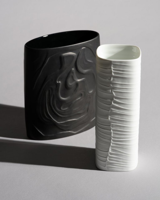 Rosenthal Porcelain Vase Duo Farideh Lashai & Werner Schreib Matte Black & White