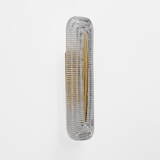 Image 1 of Par de apliques modernos de cristal de Murano transparente y latón, Italia