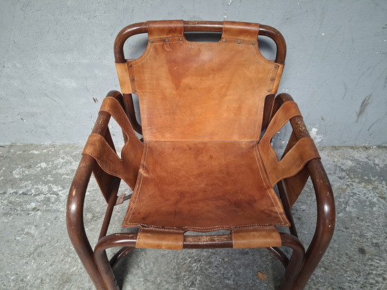 Image 1 of 2 poltrone safari in pelle e bambù di Tito Agnoli per Bonacina